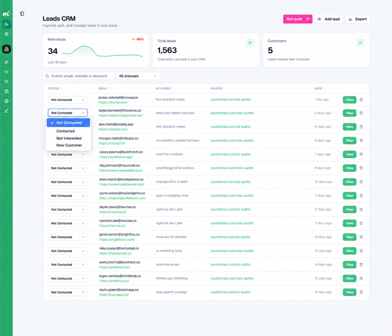 Marvlus agency CRM pipeline with leads and clients by stage