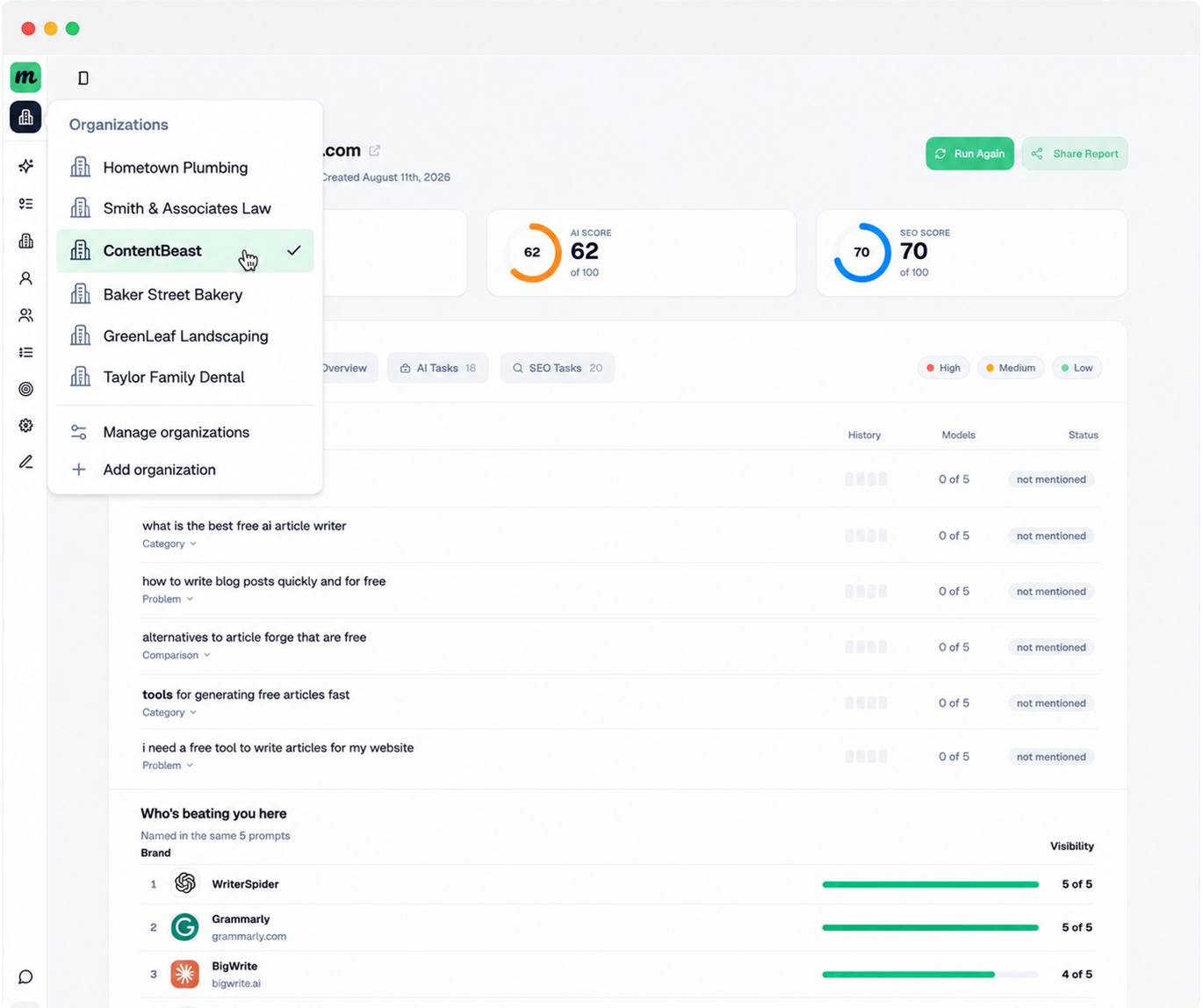manage clients ai visibility and seo